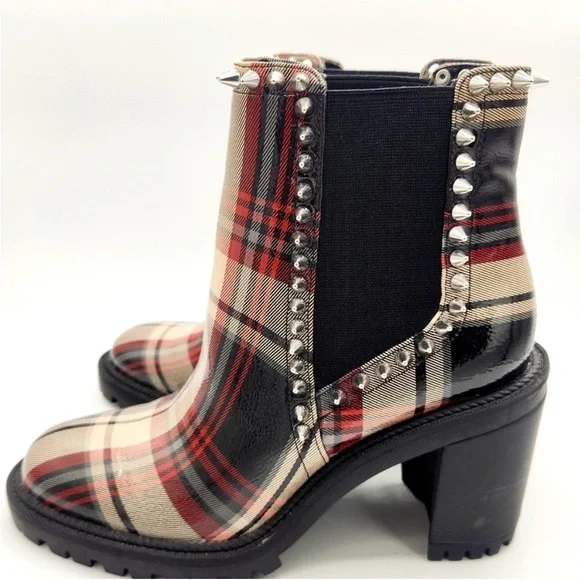 Jessica Simpson Boot Demmie Plaid Spikey Ankle Bootie Booties Sz 7 Chunky Red - Picture 5 of 13